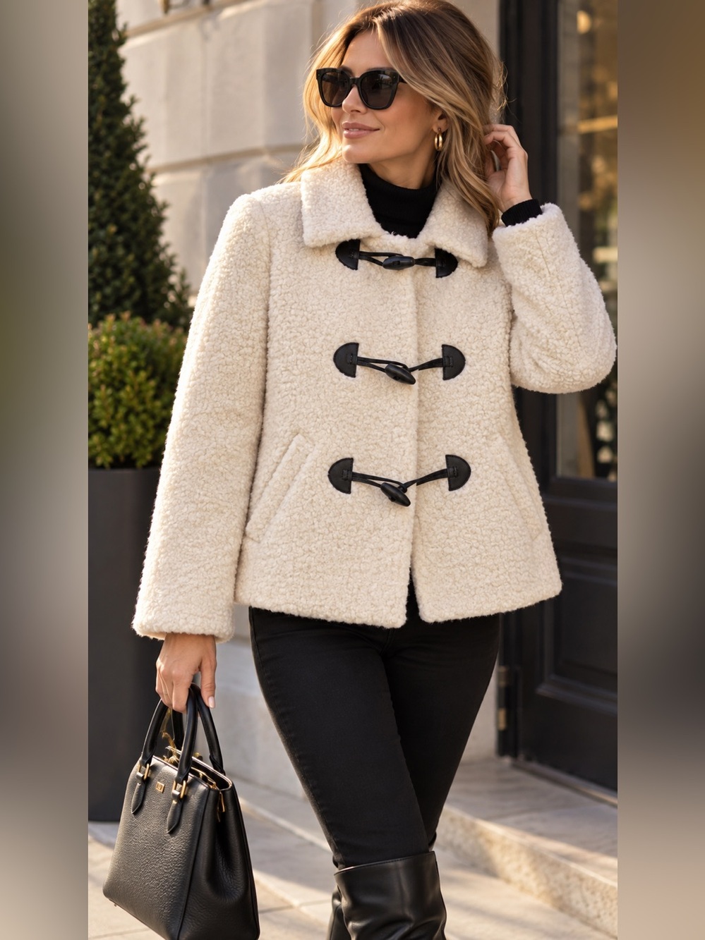 270$NWT Talbots Petite Sherpa Wool Blend Toggle Jacket Ivory PM